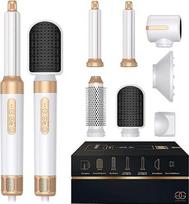 "Airstyler 7-in-1" garbanojimo lygintuvas, "Golden Goods" plaukų stiliatoriaus rinkinys su šilto oro šepetėliu, tiesinimo šepetėliu, plaukų džiovintuvu, suteikia plaukams apimties, tiesina, garbanoja ir džiovina, apvalus šepetys džiovintuvas, 1400