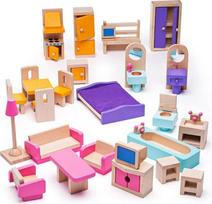 "Bigjigs Toys Heritage Playset" medinių lėlių baldų rinkinys - Lėlių namų priedai
