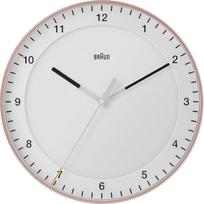 "Braun Classic" didelis analoginis sieninis laikrodis "Silent Sweep Movement" lengvai skaitomas 30 cm skersmens rožinės ir baltos spalvos modelis BC17PW