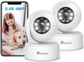 "Ctronics" 2.5K 4MP "WiFi" vidaus stebėjimo kamera, nuotolinė prieiga per kompiuterį ir mobilųjį telefoną, 355°/120° pasukimo ir pakreipimo kampas, 8 iš anksto nustatytos pozicijos, automobilio sekimas, spalvotas naktinis matymas, dvipusis garsas, 2,4/5GH