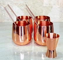 "eSplanade Moscow Mule" variniai puodeliai - 4 100 % rankų darbo puodeliai iš gryno vario su kokteiliu (Maskvos mula, paprasti, be rankenų)