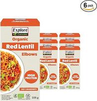 "Explore Cuisine Organic Elbows" (raudonųjų lęšių makaronai) - makaronai be glitimo, pagaminti iš lęšių miltų, augalinių baltymų makaronai be priedų, idealiai tinka sergantiems celiakija, veganams (225 (6 vnt.))