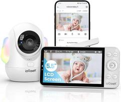 "ieGeek" kūdikių monitorius su kamera 2,5 K/4MP, 5,5 colių "WiFi" vaizdo monitorius (palaiko 2,4 GHz ir 5 GHz), PTZ 360°, išmanioji naktinė šviesa, automatinis sekimas, verkimas / judėjimas, mobilioji programėlė
