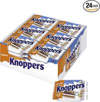 "Knoppers Peanut" - 24 x 25 g - vaflių skiltelės su žemės riešutų kremu, smulkiais sūdytais žemės riešutų gabalėliais ir gardžiu pieno kremu
