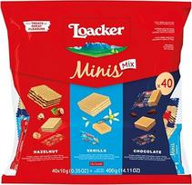 "Loacker Minis" vaflinių sausainių mišinys (400 g) - 40 atskirai supakuotų mini vaflių - traškūs vafliai su lazdyno riešutų, vanilės ir kakavos kremu - idealiai tinka dalytis ir užkandžiauti