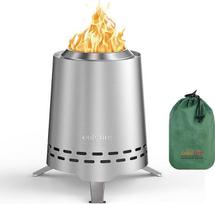 "Onlyfire" nerūdijančio plieno nedūminis mini stalo židinys, stalo ugniakuras su krepšiu, degina medieną ir granules, nešiojamasis ugniakuras sodui, terasai ir balkonui, sidabrinės spalvos