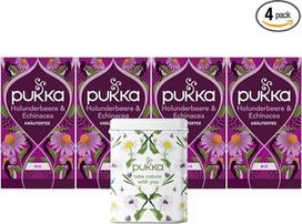 "Pukka" ekologiška vaisių arbata "Šeivamedis ir ežiuolė", 4 pakuotės, 80 arbatos maišelių, įskaitant "Pukka" skardinę