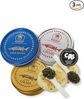 "Sepehr Dad Caviar Set Premium" 3 x 30 g, Sibiro ikrai, Osietros ikrai ir Amūro Belugos žuvų ikrai, 2 x perlamutriniai šaukšteliai, 1 pakuotė "Blinis