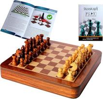 "StonKraft" medinių šachmatų rinkinys + magnetinės medinės šachmatų figūros (12" plokščias su stalčiumi)