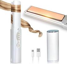 Belaidis tiesintuvas su 5000 mAh akumuliatoriumi Titano plaukų tiesintuvas ir garbanojimo žnyplės 2 in 1 Mini nešiojamasis kelioninis tiesintuvas 3 reguliuojamos temperatūros Greitesnis kaitinimas visų tipų plaukams (baltas)