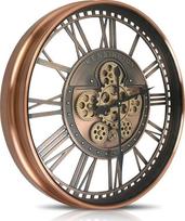 DORBOKER didelis sieninis laikrodis su judančiais krumpliaračiais Modernus pramoninis Steampunk XXL Vintage Retro Antikvarinis metalinis laikrodis, skirtas virtuvei, svetainei, namams, barui, mokyklai (53,5 cm, raudonas varis, romantiški skaičiai)