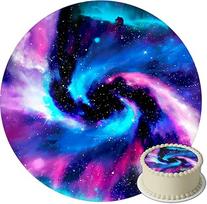J&M DECO Galaxy Cake Topper - Valgomasis torto papuošimas 20 cm skersmens - Vaikiško gimtadienio torto paveikslėlis su kosmoso motyvais - Cukraus popieriaus torto papuošimas - Paruoštas naudoti