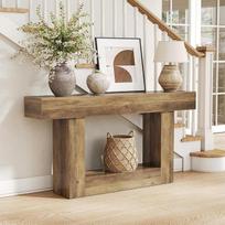 LITTLE TREE Konsolinis stalas 160 cm ilgio 2 pakopų ūkinis sofos stalas už sofos Didelis siauras prieškambario stalas Svetainės prieškambaris Medinis prieškambario stalas su tvirtu pagrindu Rustic Brown