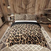 Loussiesd Leopard 100% medvilnės patalynės komplektas 135 x 200 cm Gepardų antklodės užvalkalas Gyvūnų spauda Safari lovos Gyvūnų kailiai vaikams Berniukams Mergaitėms Rudos spalvos patalynės komplektas Kvėpuojantis minkštas