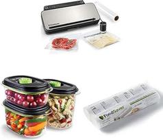 Universali vakuuminio sandarinimo sistema "FoodSaver" VS3190X, skirta maistui | Maisto vakuuminis sandarintuvas | 3 x konservavimo ir marinavimo vakuuminės talpyklos | 3 vakuuminiai ritinėliai, 4 vakuuminiai maišeliai ir 4 vakuuminiai sandarinimo maišelia