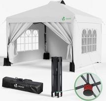 VOUNOT Pavillon 3x3m Wasserdicht Stabil Winterfest, Pop Up Faltpavillon mit 4 Seitenteilen und 5 Sandsäcke, Faltbar Partyzelt Gartenzelt Gartenpavillon inkl. Tasche, Weiß