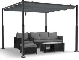 VOUNOT® Pergola Sodo pavėsinė 3 x 3 m Vandeniui atspari stabili žiemos metalų sodo pavėsinė su laisvai pastatomu terasos stogeliu, apsauga nuo saulės sode, terasoje ir balkone, tamsiai pilka
