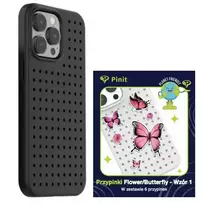 Pinit Dynamic + Flower/Butterfly Pin phone case for iPhone 14 Pro black
