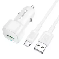 Borofone BZ34 Cloud car charger | 18W | QC | USB-A, USB-C | with USB-A to USB-C cable included | white