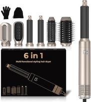 "Airstyler 6-in-1" plaukų stiliukas su oro garbanojimo žnyplėmis Karštas oras 6 in 1 Multistyler plaukų stiliukas Joninis plaukų džiovintuvas Karšto oro šepetys Styling Brush plaukų stiliukas Dovanos moterims, aukso spalvos