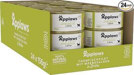 "Applaws 100% Natural Premium Wet Cat Food Tuna Fillet with Algae in Broth" - 24 x 156 g skardinių pakuotė