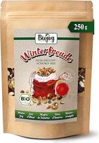 "Biojoy" ekologiškas "Winterfreude" riešutų ir vaisių mišinys (250 g) iš vyno uogų, anakardžių, migdolų ir liofilizuotų uogų trijų rūšių šokoladuose
