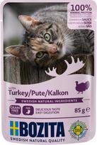 "Bozita Pouch" drėgnas maistas "Appetizers in Sauce" su kalakutiena - 12 x 85 g porcijinis maišelis, kuriame nėra grūdų ir kviečių - drėgnas maistas suaugusioms katėms, turintis 8,5 % baltymų ir 4,5 % riebalų