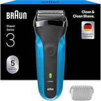 "Braun Series 3" elektrinis skustuvas vyrams su 3 lanksčiais peiliukais, 30 minučių veikiančia baterija, elektrinis drėgnas ir sausas skustuvas vyrams - 310s, mėlynas