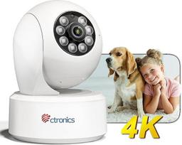"Ctronics" 4K vidaus apsaugos kamera su automatiniu sekimu, dirbtinio intelekto asmens/naminių gyvūnėlių aptikimu, debesijos/256GB TF kortelės saugykla, FTP/NVR/NAS, 2,4/5GHz "WiFi", 360° PTZ, mobilusis telefonas arba kompiuteris, 24/7, dvipusis garsas