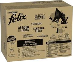 "Felix" kačių ėdalas "Wet in Jelly", įvairių skonių, didelė 120 vnt. pakuotė (120 x 85 g)