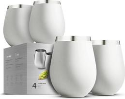 "FineDine" nedūžtančios nerūdijančio plieno vyno taurės, 530 ml, 4 vyno taurių rinkinys, aukščiausios kokybės 18/8 nerūdijančio plieno, raudonos ir baltos spalvos, be rankenėlės, vyno taurių rinkinys (Pure Pearl White) Pure Pearl
