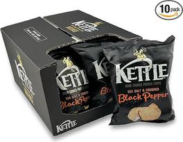 "Kettle Chips" rankomis kepti "Kettle Chips" traškučiai su jūros druska ir grūstais juodaisiais pipirais 10 x 130g