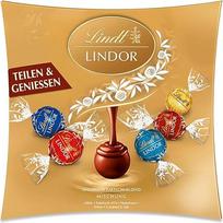 "Lindt Lindor" dalijamasis šokoladas | 250 g | Rutuliukai su minkštu tirpstančiu pienišku, švelniu 45%, baltu, sūdytos karamelės ir lazdyno riešutų įdaru | Šokoladas | Šokolado dovanos