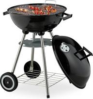 "Relaxdays" kepsninė, 44 cm skersmens, kepsninės grotelės, kepsninės rutulys su pelenų dėže, medžio anglių kepsninė su ratukais, BBQ kepsninė, juoda