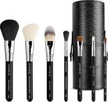 "Sigma Beauty" kelioninis makiažo šepetėlių rinkinys - 7 dalių rinkinys su aukščiausios kokybės pluoštais, elegantiškomis patvariomis rankenėlėmis ir laikymo taurele veidui ir akims