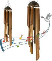 ART-CRAFT 2 x Rustic Bamboo Wind Chimes Dideli bambuko fengšui mediniai vėjo varpeliai, skirti naudoti lauke Rankų darbo ilgis 90 ir 100 cm