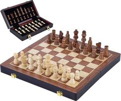 Engelhart - 150206- Aukštos kokybės medžio masyvo uosio šachmatų rinkinys - 32 raižyti ir dažyti mediniai šachmatai - rakinamas dėklas - (45,5 cm)