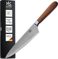 GEHRING Solingen Damasko virėjo peilis, aštrus profesionalus virtuvinis peilis, pagamintas Vokietijoje, ledo grūdintas damasko plienas VG10 + ergonomiška medinė riešutmedžio rankena