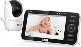 GHB kūdikių monitorius su kamera 5 colių 720P HD IPS ekranas su 4000 mAh akumuliatoriumi Pasukimo/pakreipimo 350°/110° VOX režimas Diktofonas Naktinis matymas Temperatūros ekranas
