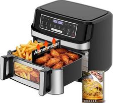 Heißluftfritteuse 12L XXL 2-in-1 Dual-Zone-Technologie, 2600W Doppel-Heizelement Air Fryer mit Sichtfenster & Innenlicht, Smart Finish & Match Cook, 8 programos, Inkl. Trennwand & Rezeptbuch (Silber)