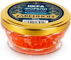 Ikrai 100 g stiklinėje - raudonieji ikrai - upėtakių ikrai - Ikra ikrai