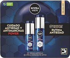 NIVEA MEN POWER Anti-Ageing Pack Power - drėkinamasis veido kremas SPF30 50ml + 2-in-1 veido serumas nuo dėmių ir raukšlių 30ml su patentuotu Luminous630 ir hialurono rūgštimi.