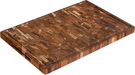 XXL pjaustymo lenta iš Brazilijos tikmedžio medienos, 58 x 38 x 3,2 cm, su sulčių grioveliais, rankenomis ir neslystančiomis kojelėmis, sertifikuota FSC, 100 % tvari