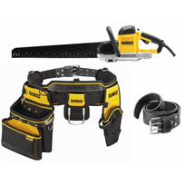 DWE397 DeWALT tuščiavidurių plytų pjūklas 430 mm + DWST1-75661 odinis diržas + DWST1-75552 prijuostė