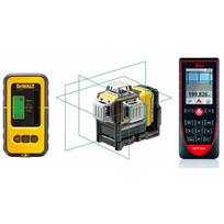 DCE089D1G DeWALT kryžminių linijų lazeris + DE0892G linijinio lazerio detektorius + Leica DISTO™ D510 atstumų matuoklis