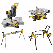 DeWALT DWS780XPS + DWE7492 išilginio ir skersinio pjovimo staklės + DWE74911 + DE7023 stalai