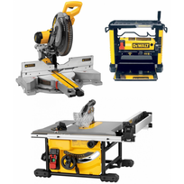 DWS780XPS DeWALT 305 mm slankus skersinis pjūklas + DWE7485 išilginio pjovimo staklės + DW733 reismusinės obliavimo staklės