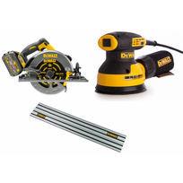 DCS579N DeWALT FLEXVOLT 54V diskinis pjūklas + DWE6423 šlifuoklis 280W + DWS5022 1.5 m kreipančioji liniuotė
