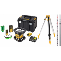 DCE079D1G DeWALT akumuliatorinis rotacinis nivelyras + DE0734 lazerio skalės strypas + stovas