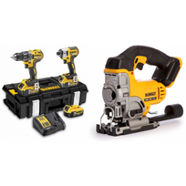 DCK266P3 DeWALT 18V rinkinys DCF887 smūginis suktuvas + DCD796 suktuvas-gręžtuvas + DCS331N 18V siaurapjūklis